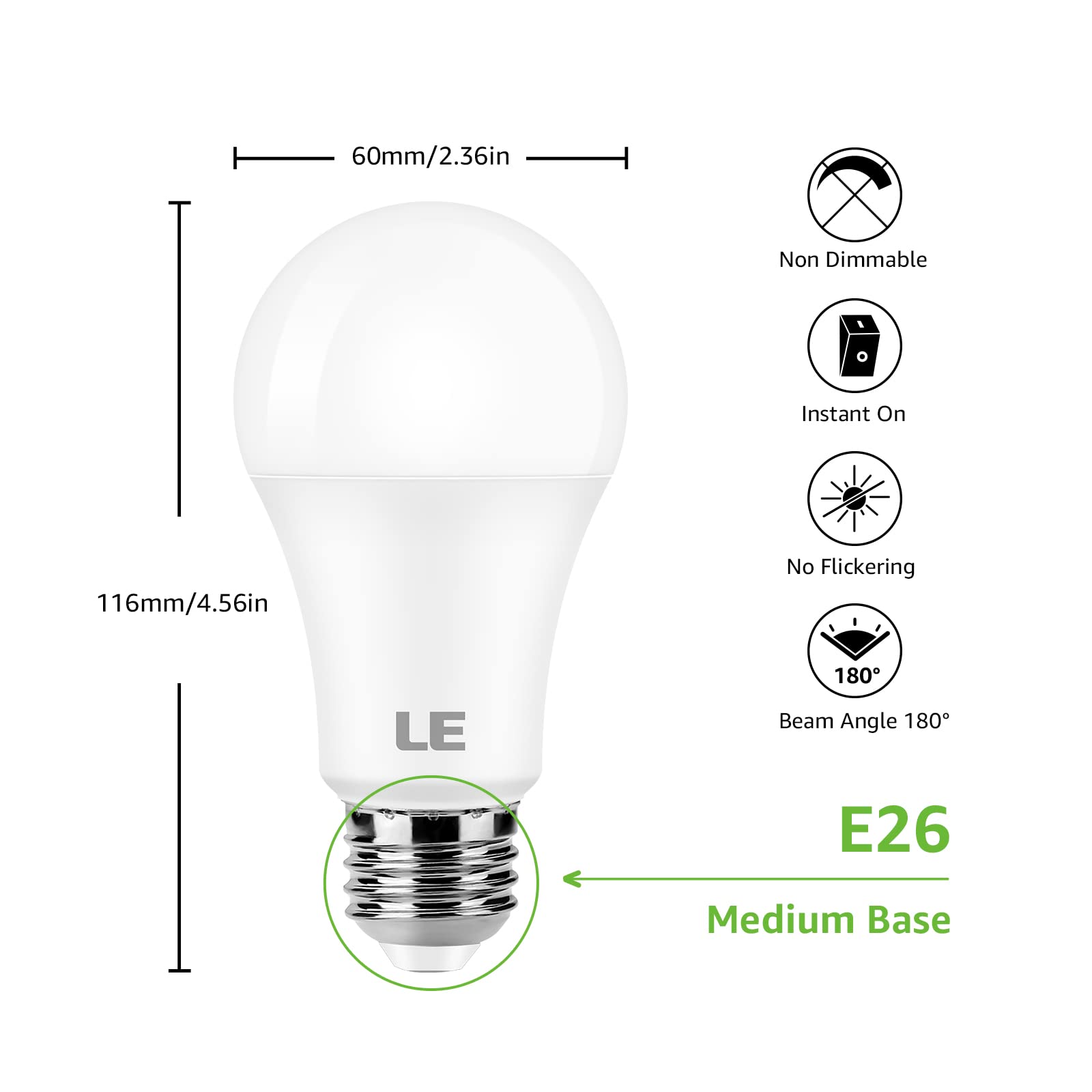 LE 100W Equivalent LED Light Bulbs, 14W 1500 Lumens 2700K Warm White Non-Dimmable, A19 E26 Standard Base, 10000 Hour Lifetime, Pack of 6 - Image 7