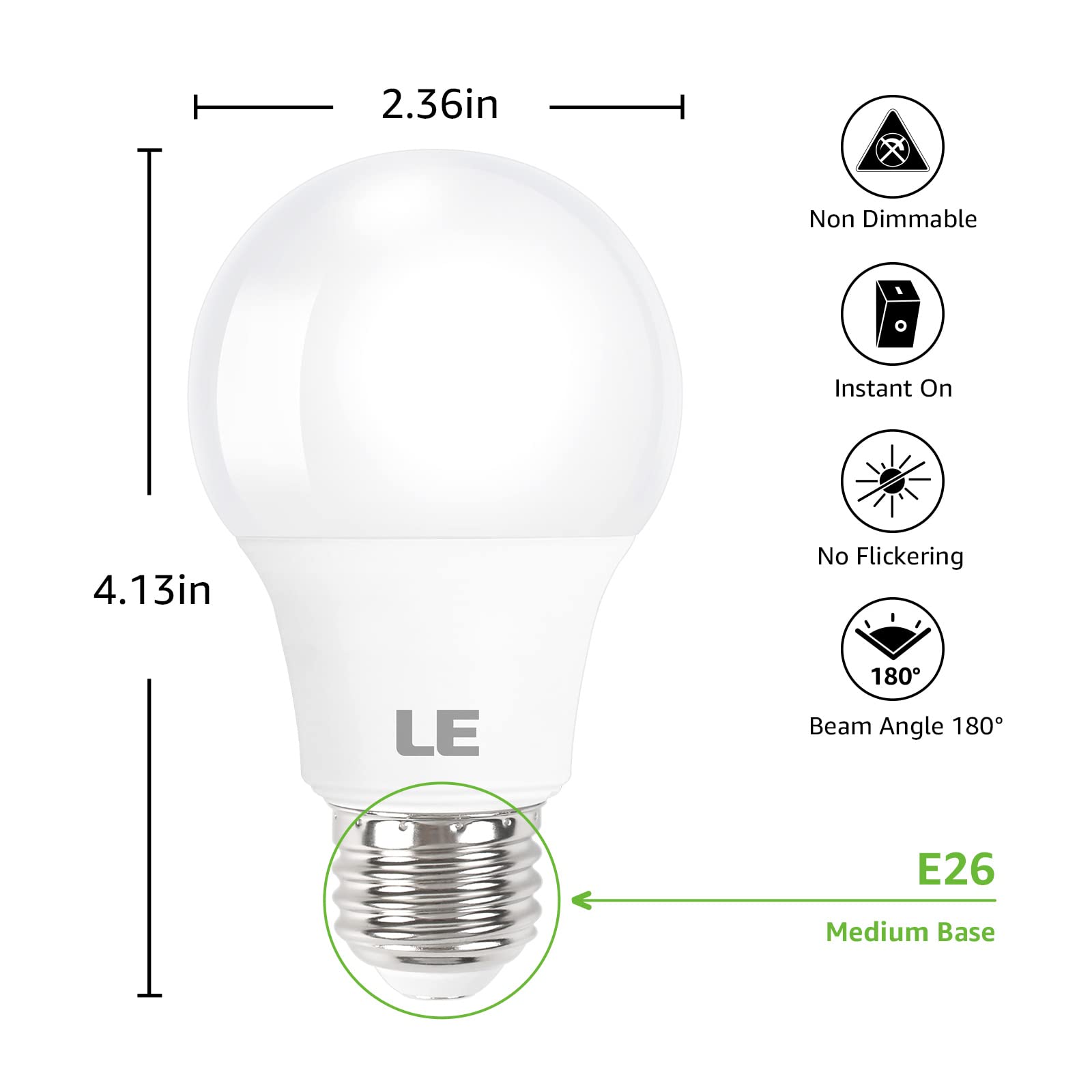 LE LED Light Bulbs 60 Watt Equivalent, 9W 800 Lumens Non-Dimmable, Soft Warm White 2700K, A19 E26 Standard Medium Base, 10000 Hour Lifetime 5 Count (Pack of 1) - Image 6