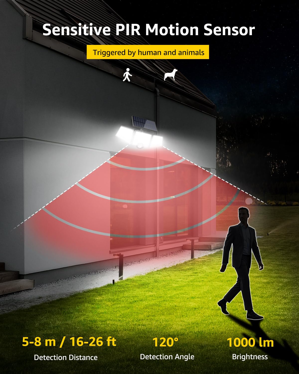 LE Solar Lights for Outside, Solar Lights Outdoor with Motion Sensor, WL4000 High Brightness, 3 Adjustable Heads 270° Wide Lighting Angle, IP65 Waterproof, Wireless Wall Lamp for Yard Garage, 2 Packs - Image 3