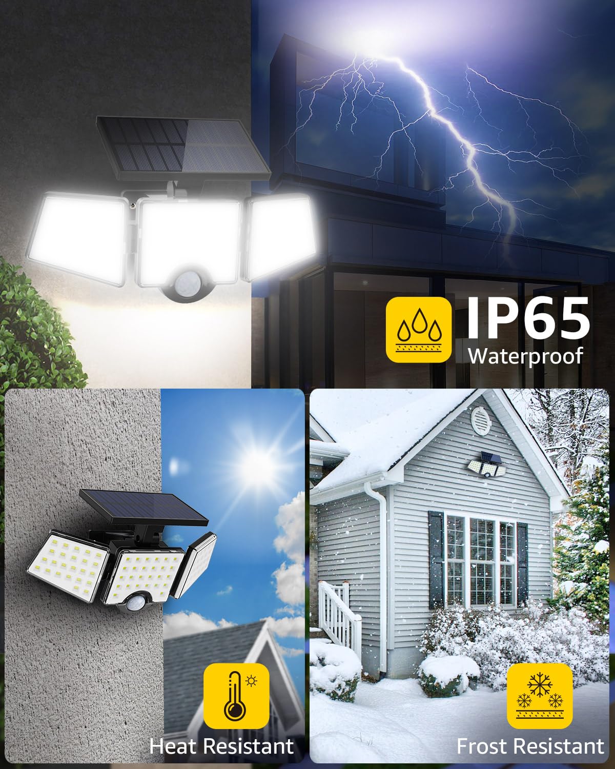 LE Solar Lights for Outside, Solar Lights Outdoor with Motion Sensor, WL4000 High Brightness, 3 Adjustable Heads 270° Wide Lighting Angle, IP65 Waterproof, Wireless Wall Lamp for Yard Garage, 2 Packs - Image 4