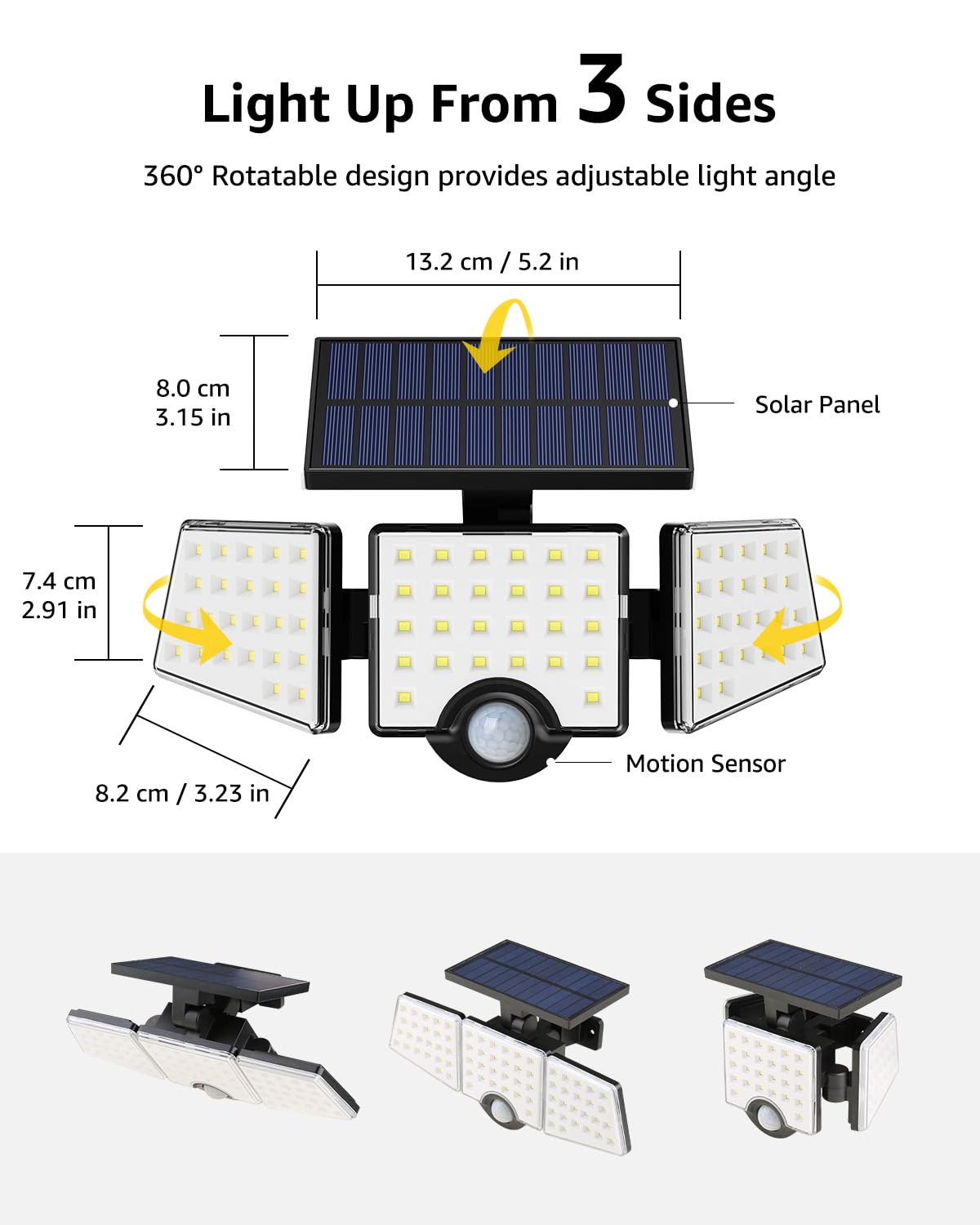 LE Solar Lights for Outside, Solar Lights Outdoor with Motion Sensor, WL4000 High Brightness, 3 Adjustable Heads 270° Wide Lighting Angle, IP65 Waterproof, Wireless Wall Lamp for Yard Garage, 2 Packs - Image 5