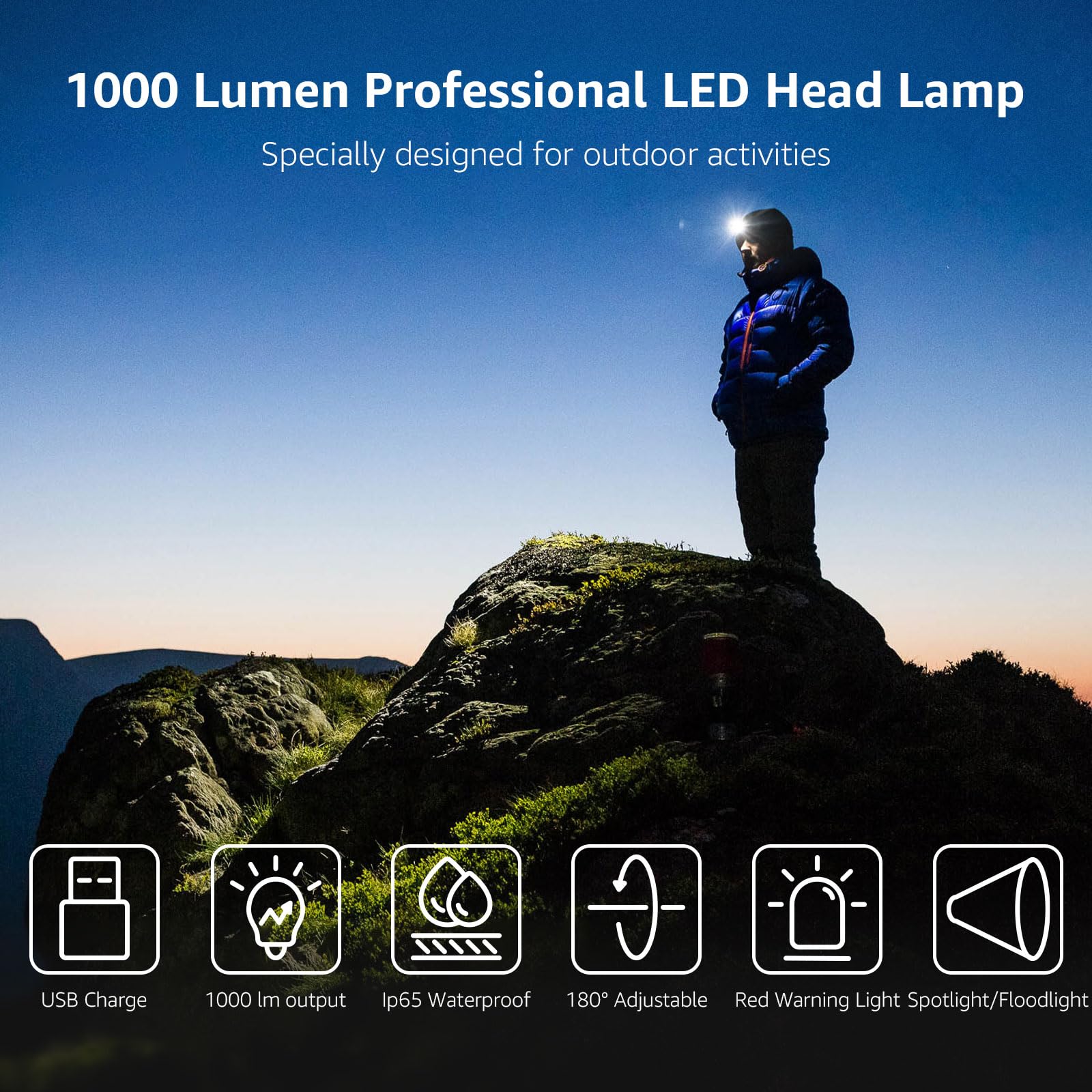 Lepro 1000 Lumen Headlamp Rechargeable - Powerful Detachable Head Lamp with 2200 mAh Battery, Super Bright 500FT Flashlight Beam, IP65 Waterproof LED Headlight for Camping Hiking Hunting Fishing Gear - Image 3