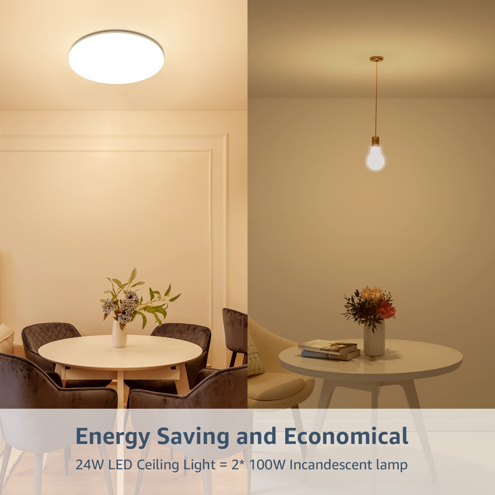 Lepro 11 inch 24 watt Flush Mount LED Ceiling Light 2400 Lumen 200 watt Equivalent, Waterproof, 3000 Kelvin Soft Warm White Bright Ceiling Fixture for Bedroom, Bathroom, Kitchen,Laundry, Living Room - Image 7