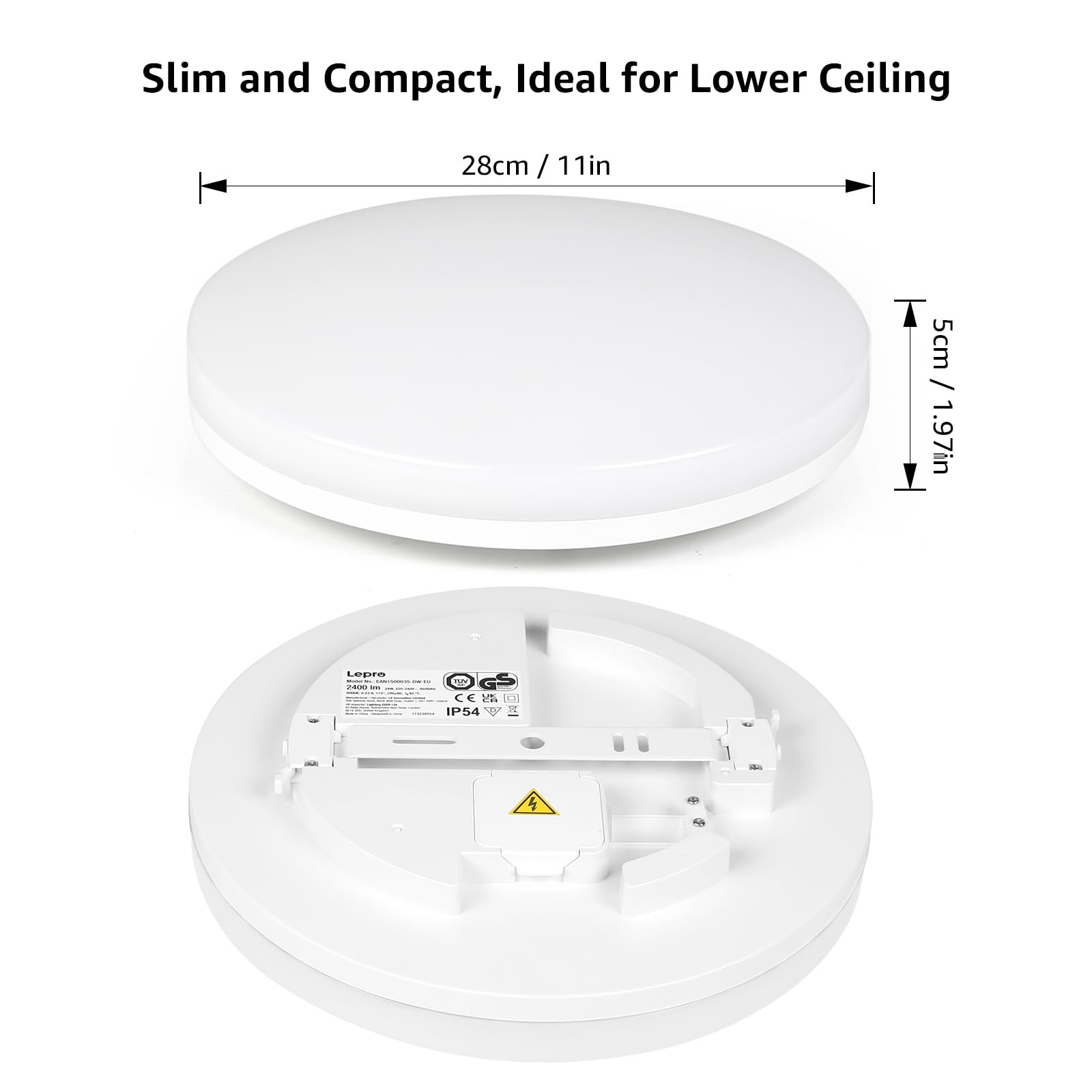 Lepro 11 inch 24 watt Flush Mount LED Ceiling Light 2400 Lumen 200 watt Equivalent, Waterproof, 3000 Kelvin Soft Warm White Bright Ceiling Fixture for Bedroom, Bathroom, Kitchen,Laundry, Living Room - Image 8