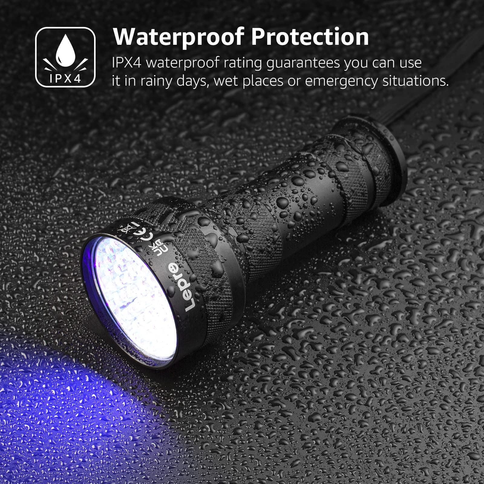 Lepro 51 LEDs UV Light Handheld Blacklight, UV Flashlight Black Light, 395nm Detector for Pet Urine, Stains, Bed Bug and Scorpions, Battery Not Included - Image 4