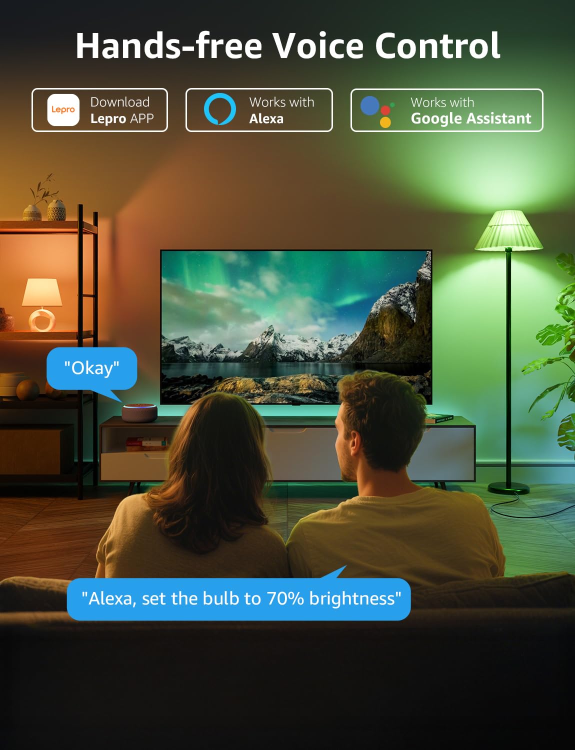 Lepro B1 AI Smart Light Bulbs - RGBWW Color Changing LED Bulb Works with Alexa & Google Assistant, AI Voice Control, Music Sync, A19 E26 Base, 8.5W 800Lumen, 2.4GHz WiFi & Bluetooth, 1 Pack（NO Remote - Image 6