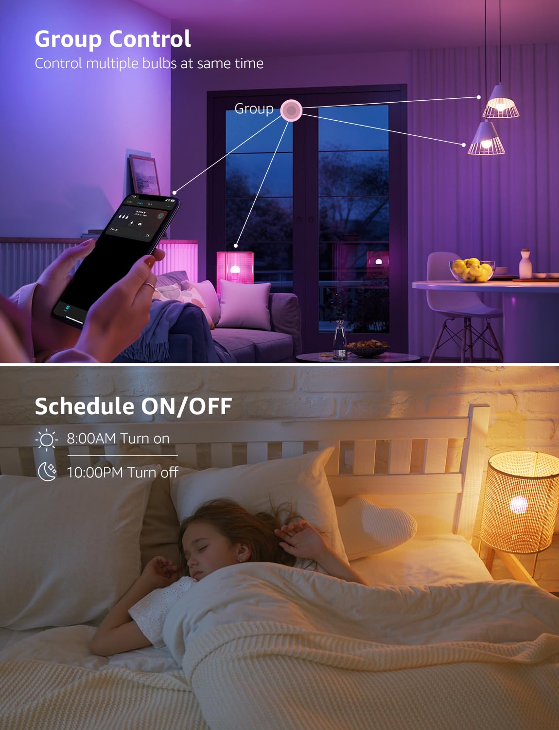 Lepro B2 AI Smart Light Bulbs - 1100LM WiFi & Bluetooth RGBWW Color Changing LED Bulb, Works with Alexa & Google Assistant, Personalized Al Lighting Designer, AI Voice Control, 2.4GHz Only, 2 Pack - Image 7