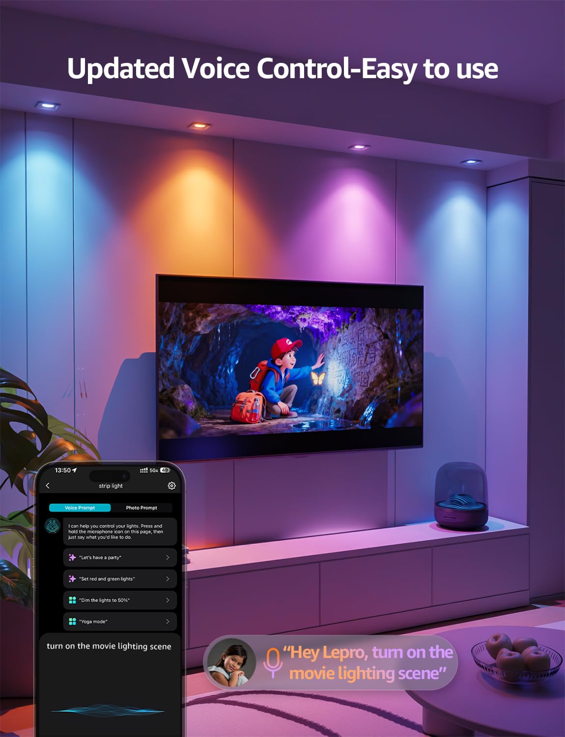 Lepro BG1 AI GU10 Smart Bulb - RGBCW Dimmable Color Changing LED Bulbs Works with Alexa & Google Assistant, Personalized Al Lighting Designer, Voice Control via App, Music Sync, 2.4G WiFi Only, 4 Pack - Image 4