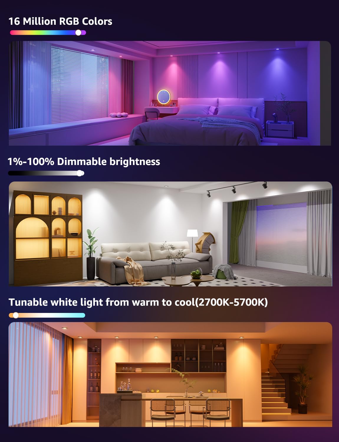 Lepro BG1 AI GU10 Smart Bulb - RGBCW Dimmable Color Changing LED Bulbs Works with Alexa & Google Assistant, Personalized Al Lighting Designer, Voice Control via App, Music Sync, 2.4G WiFi Only, 4 Pack - Image 7