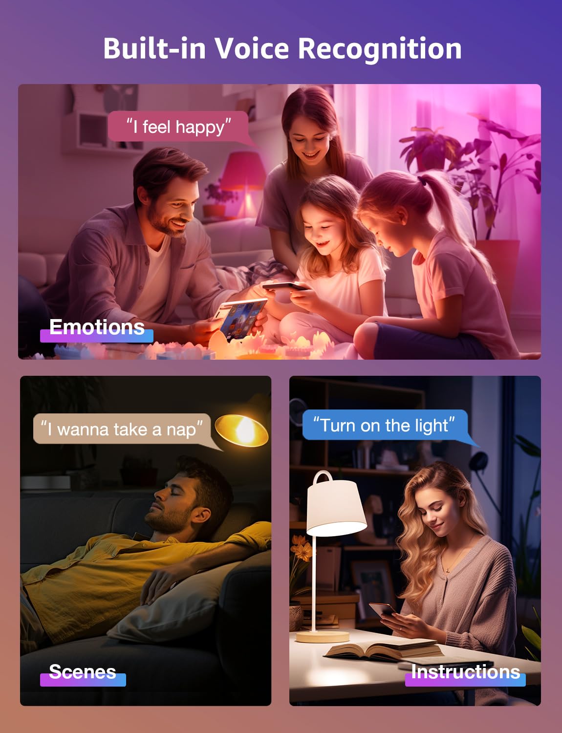 Lepro BR1 AI LED Smart Bulbs - AI Generated Lighting, LightGPM 2 with LLM, LightBeats Music Sync, Voice Control Via App, RGBWW Colors, Compatible with Alexa & Google Assistant, BR30 E26 8W, 4 Packs - Image 4