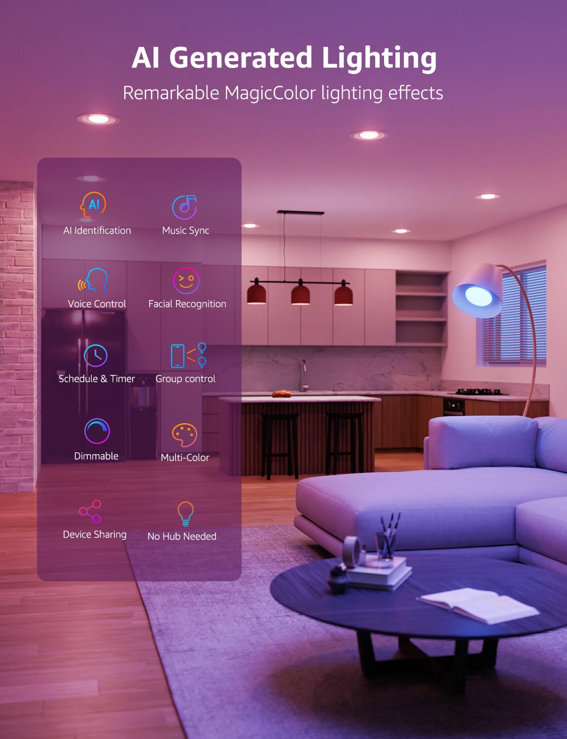 Lepro BR2 AI LED Smart Bulbs - AI Generated Lighting, LightGPM 4 with LLM, LightBeats Music Sync, Voice Control Via App, RGBWW Colors, Compatible with Alexa & Google Assistant, BR30 E26 8W, 4 Packs - Image 7