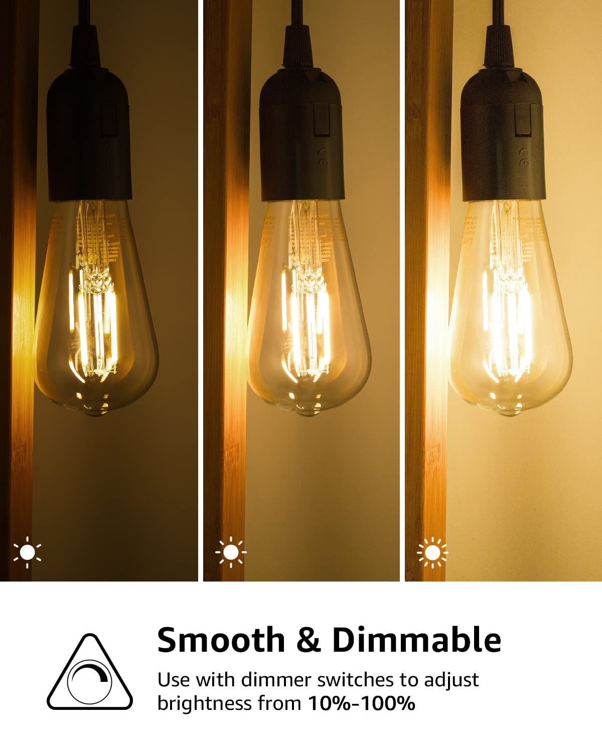 Lepro Dimmable LED Edison Light Bulbs, 2700K Warm White E26 Edison Bulbs 5.5W, 60 Watt Equivalent, Filament Vintage Bulb Clear Glass, Medium Base, ST19 Vanity Soft White, 6 Packs - Image 5