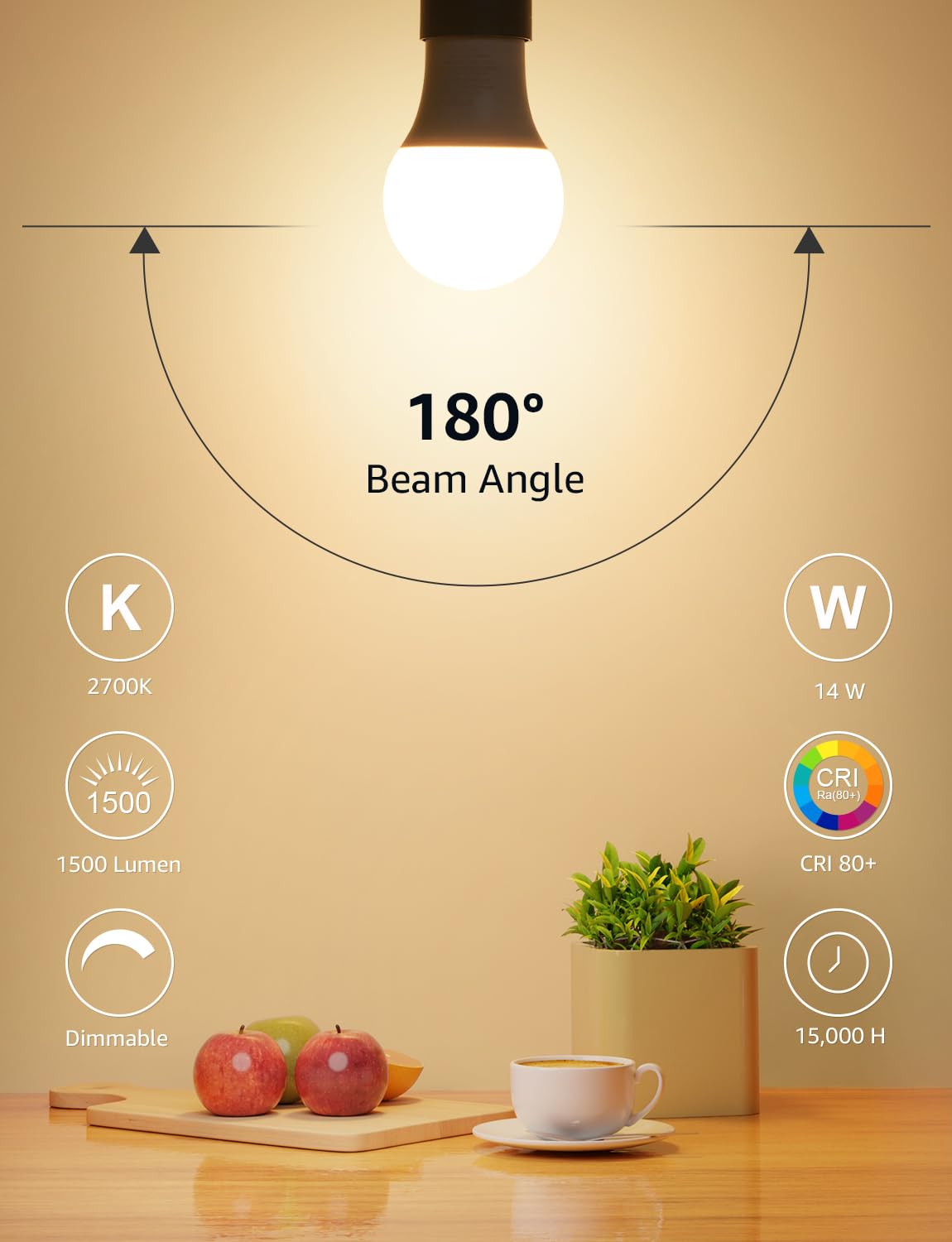 Lepro Dimmable LED Light Bulbs 100 Watt Equivalent, 14W 1500LM Soft Warm White 2700K, A19 E26 Standard Medium Base, UL FCC Listed, 15000 Hour Lifetime, 6 Packs - Image 4