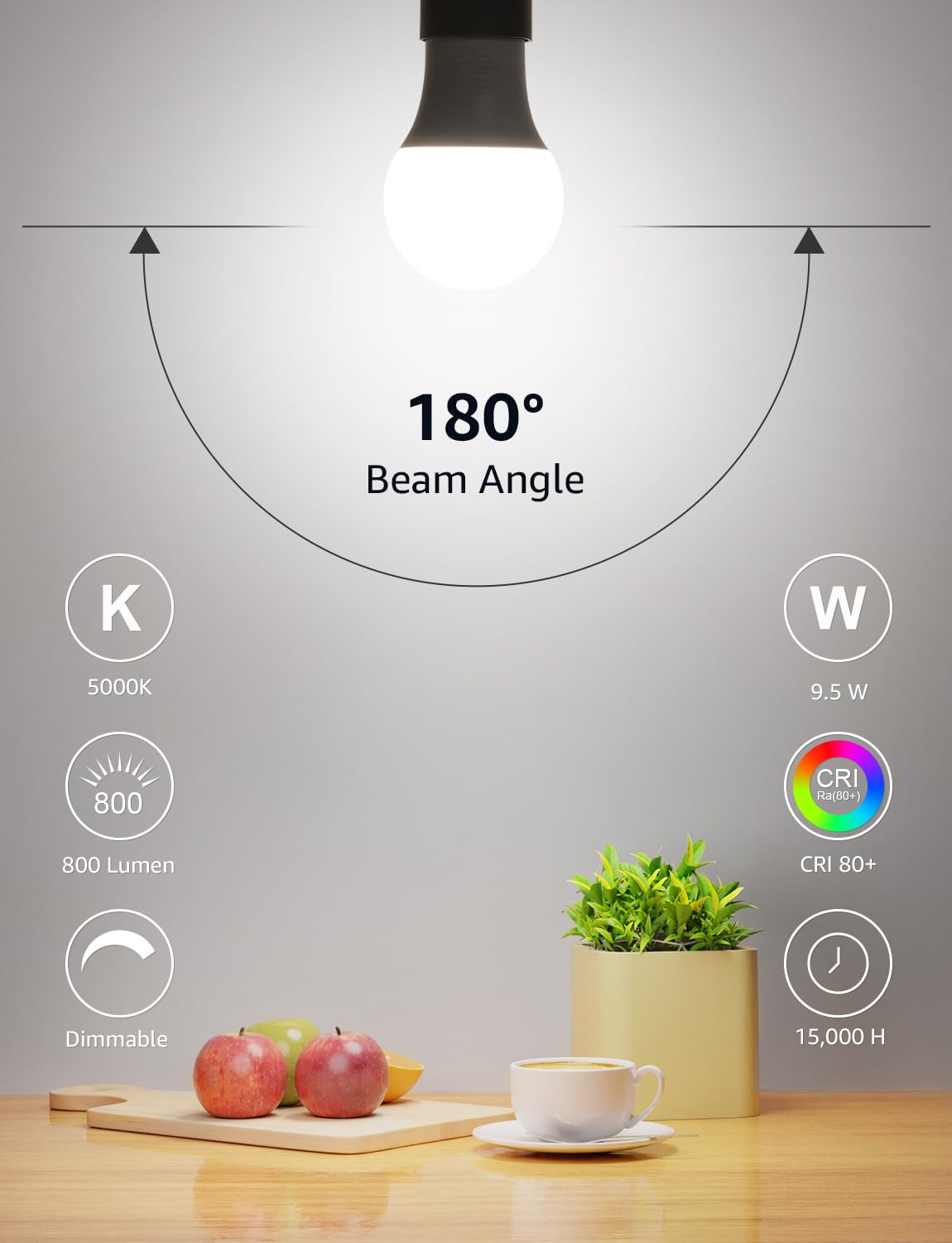 Lepro Dimmable LED Light Bulbs 60 Watt Equivalent, 9.5W 800LM Daylight White 5000K, A19 E26 Standard Medium Base, UL FCC Listed, 15000 Hour Lifetime, 6 Packs - Image 4