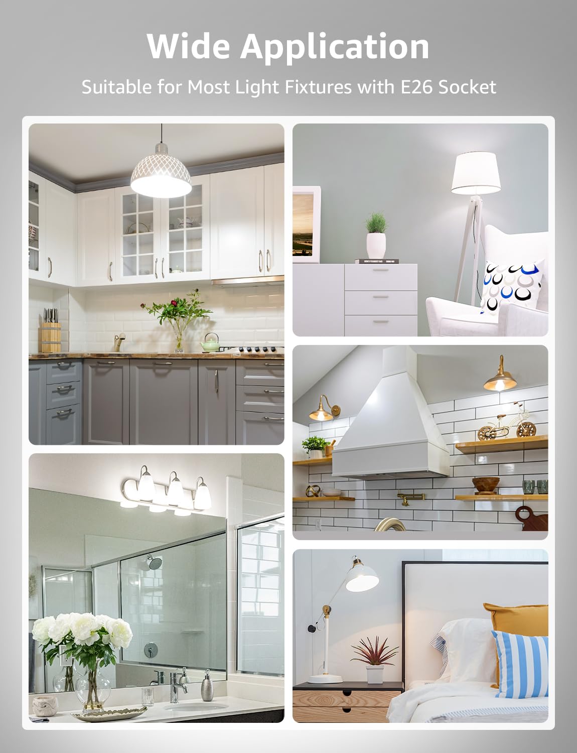 Lepro Dimmable LED Light Bulbs 60 Watt Equivalent, 9.5W 800LM Daylight White 5000K, A19 E26 Standard Medium Base, UL FCC Listed, 15000 Hour Lifetime, 6 Packs - Image 8