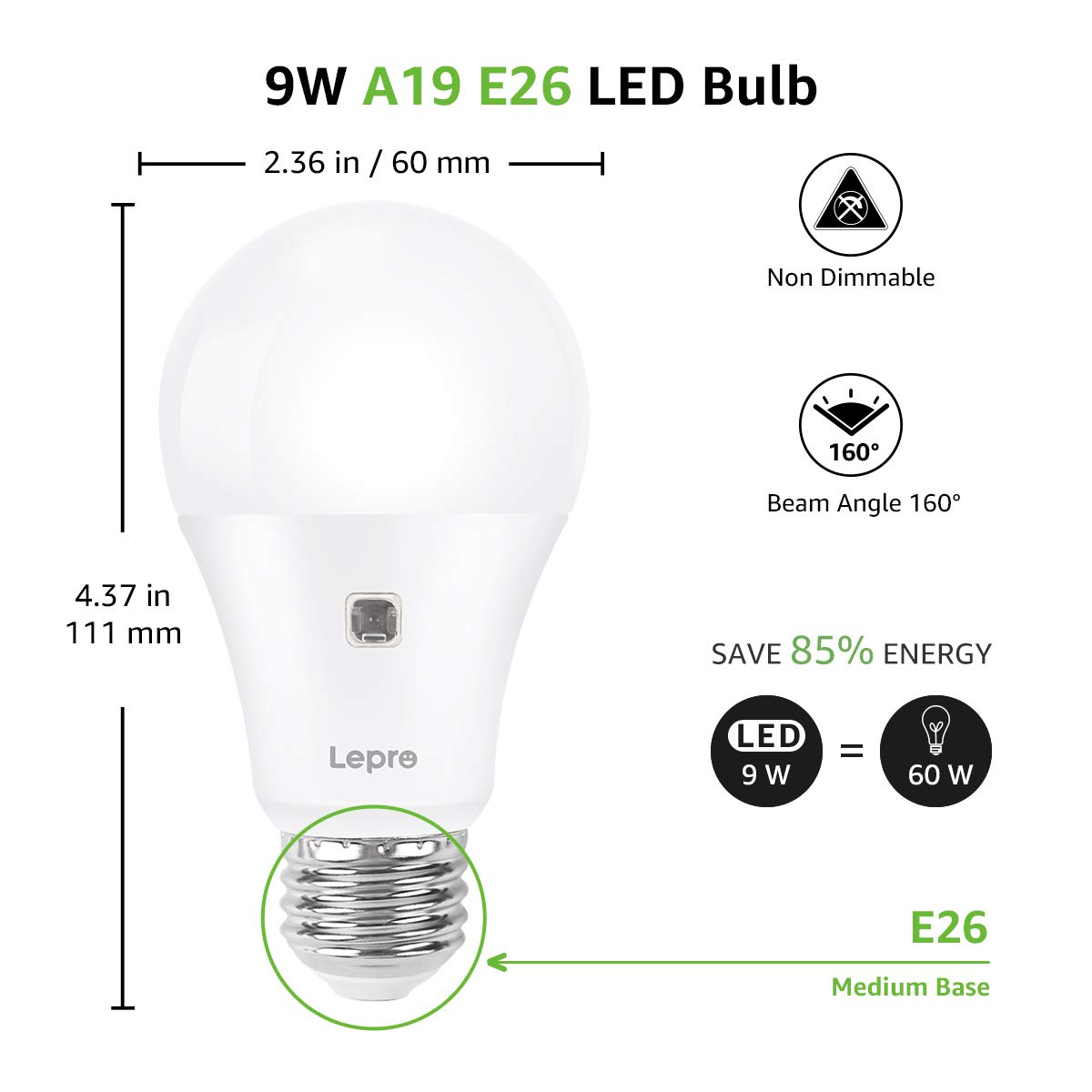 Lepro Dusk to Dawn Light Bulbs Outdoor Lighting, Auto On/Off, Light Sensor LED Bulbs, 60 Watt Equivalent, Non-Dimmable, A19 E26 Medium Screw Base, 9W 806 Lumens, Soft White, Pack of 2 - Image 7