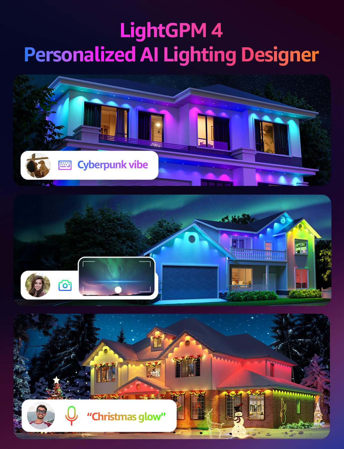Lepro EE1 AI Permanent Outdoor Lights with Dual-Output, 200ft 120 LED RGB+IC Smart Outside Light for House Christmas Decor,Alexa Google Enabled 2.4 GHz WiFi/Bluetooth, APP Control No Remote Controller - Image 3