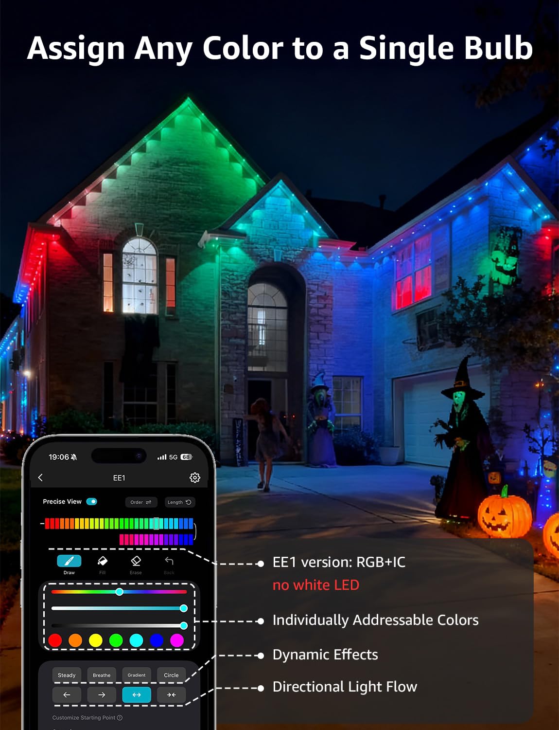Lepro EE1 AI Permanent Outdoor Lights with Dual-Output, 200ft 120 LED RGB+IC Smart Outside Light for House Christmas Decor,Alexa Google Enabled 2.4 GHz WiFi/Bluetooth, APP Control No Remote Controller - Image 5
