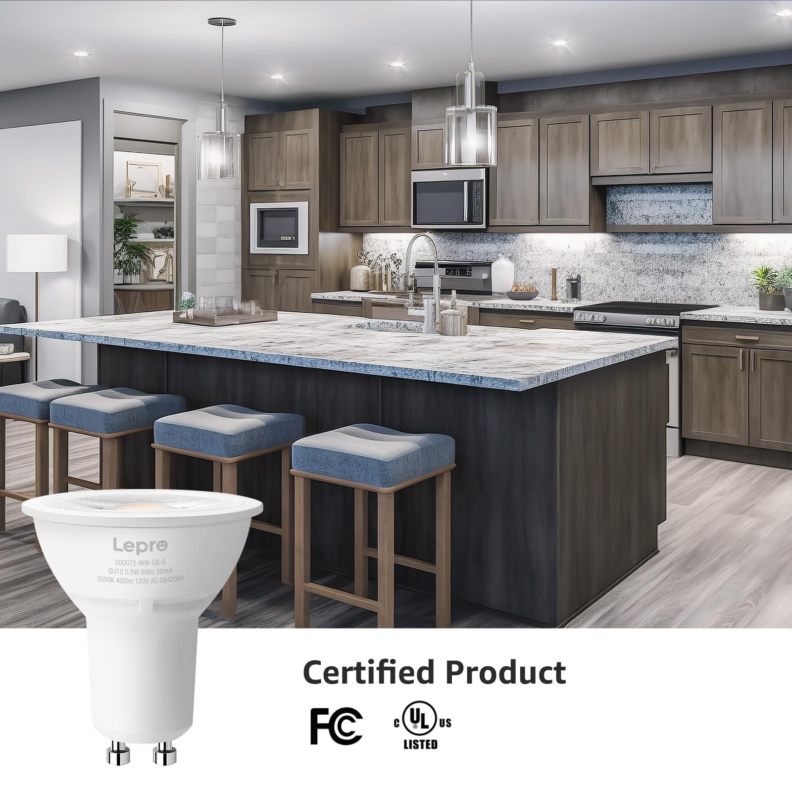 Lepro GU10 LED Bulb Dimmable, 50W Halogen Equivalent Light Bulbs, 5.5W 5000K Daylight White Replacement for Recessed Track Lighting, 40°Spotlight for Kitchen Range Hood Living Room & Bedroom, 6 Pack - Image 8