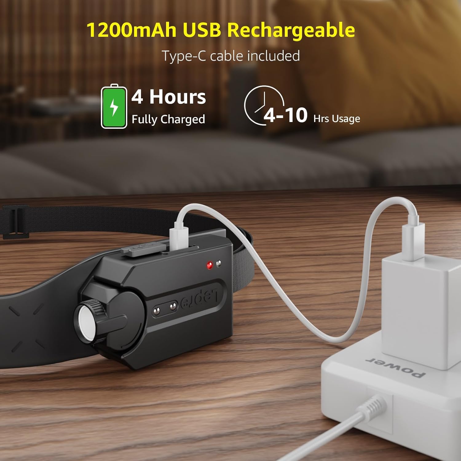 Lepro Headlamp - Super Bright LED Head Lamp Rechargeable with 230°Wide Beam, Adjustable Spotlight, Motion Sensor, 5 Modes, Waterproof Lightweight Headlight Flashlight for Camping Running - Image 6