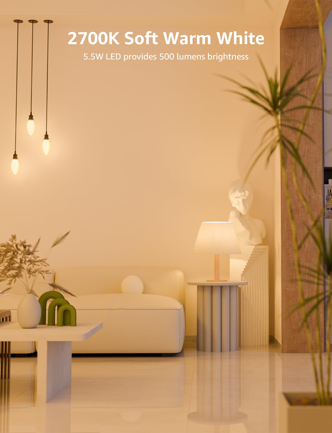 Lepro Led Chandelier Bulbs 60w Equivalent,E12 Dimmable Candelabra Bulbs for Ceiling Fan and Chandelier, 500lm 2700k Soft White Filament Bulbs,Type B Base, Ultra Energy Saving, Long Lifespan, 6-Pack - Image 3