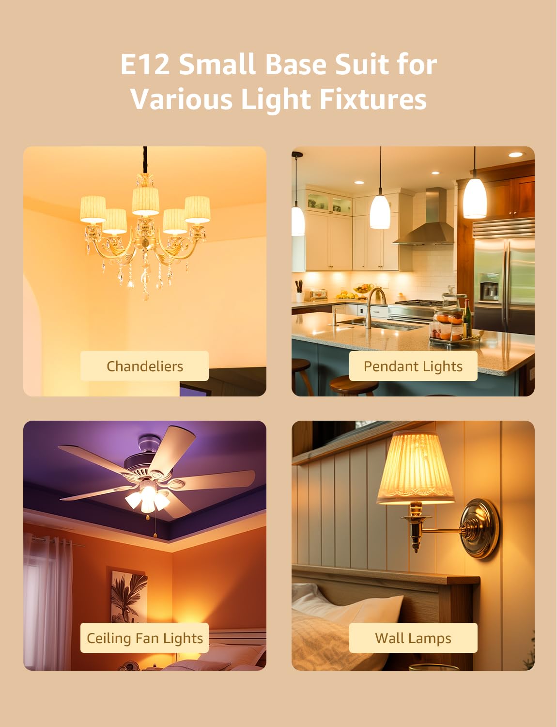 Lepro Led Chandelier Bulbs 60w Equivalent,E12 Dimmable Candelabra Bulbs for Ceiling Fan and Chandelier, 500lm 2700k Soft White Filament Bulbs,Type B Base, Ultra Energy Saving, Long Lifespan, 6-Pack - Image 5