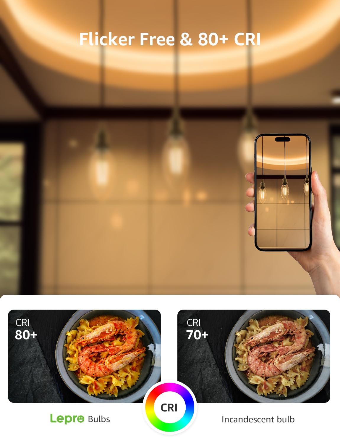 Lepro Led Chandelier Bulbs 60w Equivalent,E12 Dimmable Candelabra Bulbs for Ceiling Fan and Chandelier, 500lm 2700k Soft White Filament Bulbs,Type B Base, Ultra Energy Saving, Long Lifespan, 6-Pack - Image 7