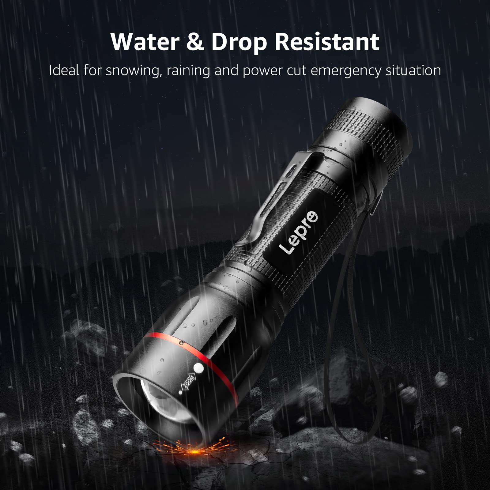 Lepro LED Flashlight with Clip, LE2050 Flashlight High Lumens, 5 Lighting Modes, Zoomable, Waterproof, Lightweight Flashlights for Emergencies,Camping, Powered by AAA Battery, 2 Pack - Image 4