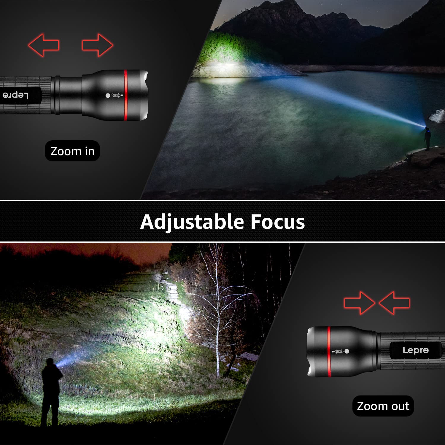 Lepro LED Flashlights LE2000 High Lumen, 5 Lighting Modes, Zoomable, Waterproof, Pocket Size Flashlight for Outdoor, Emergency, Camping Gear, Powered by AAA Battery, 2 Pack - Image 4