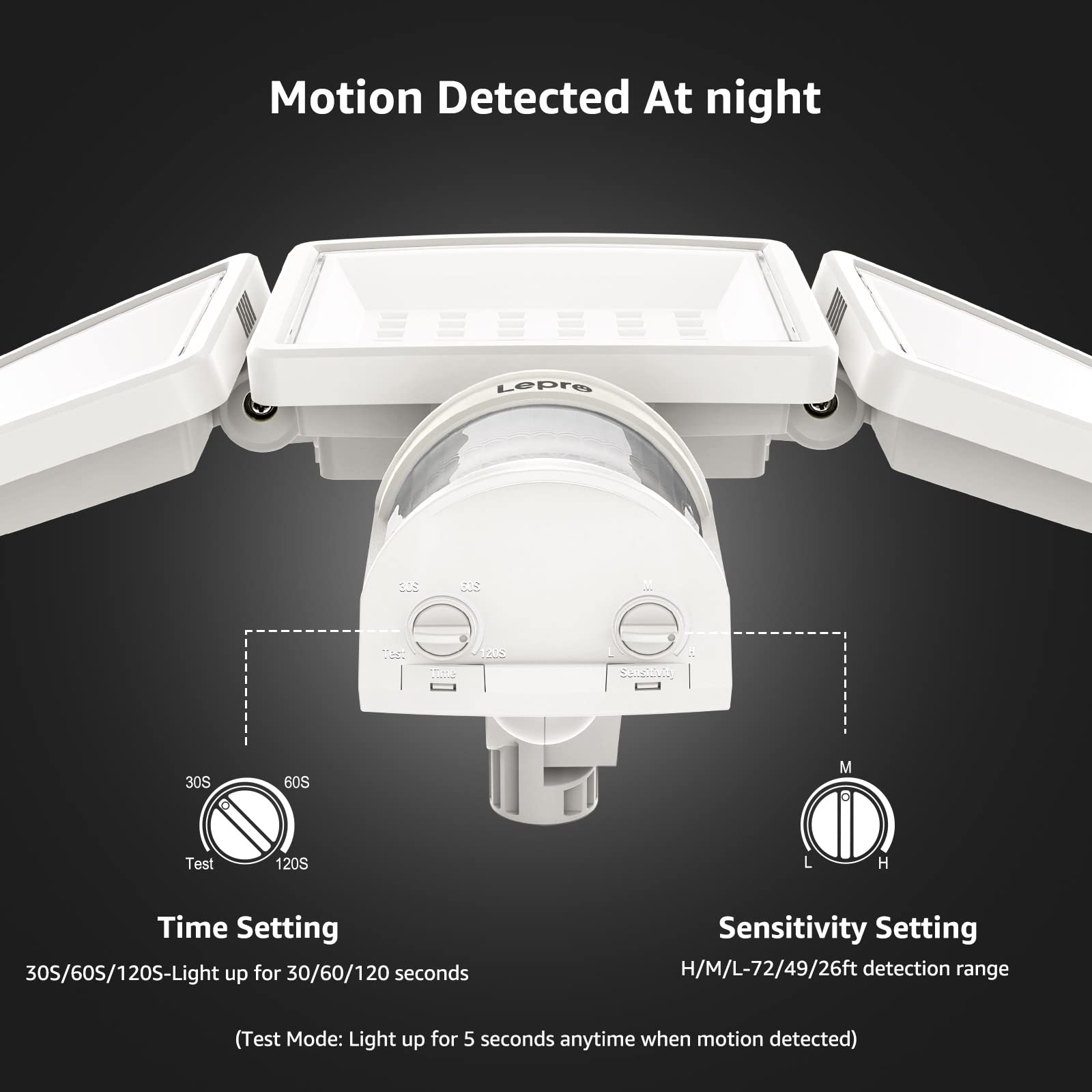 Lepro LED Security Lights, Outdoor Motion Sensor Light, Flood Lights with 3 Adjustable Heads, 270° Wide Lighting Angle, 27W 3200LM Super Bright, IP65 Waterproof for Yard Porch Garage, White - Image 6