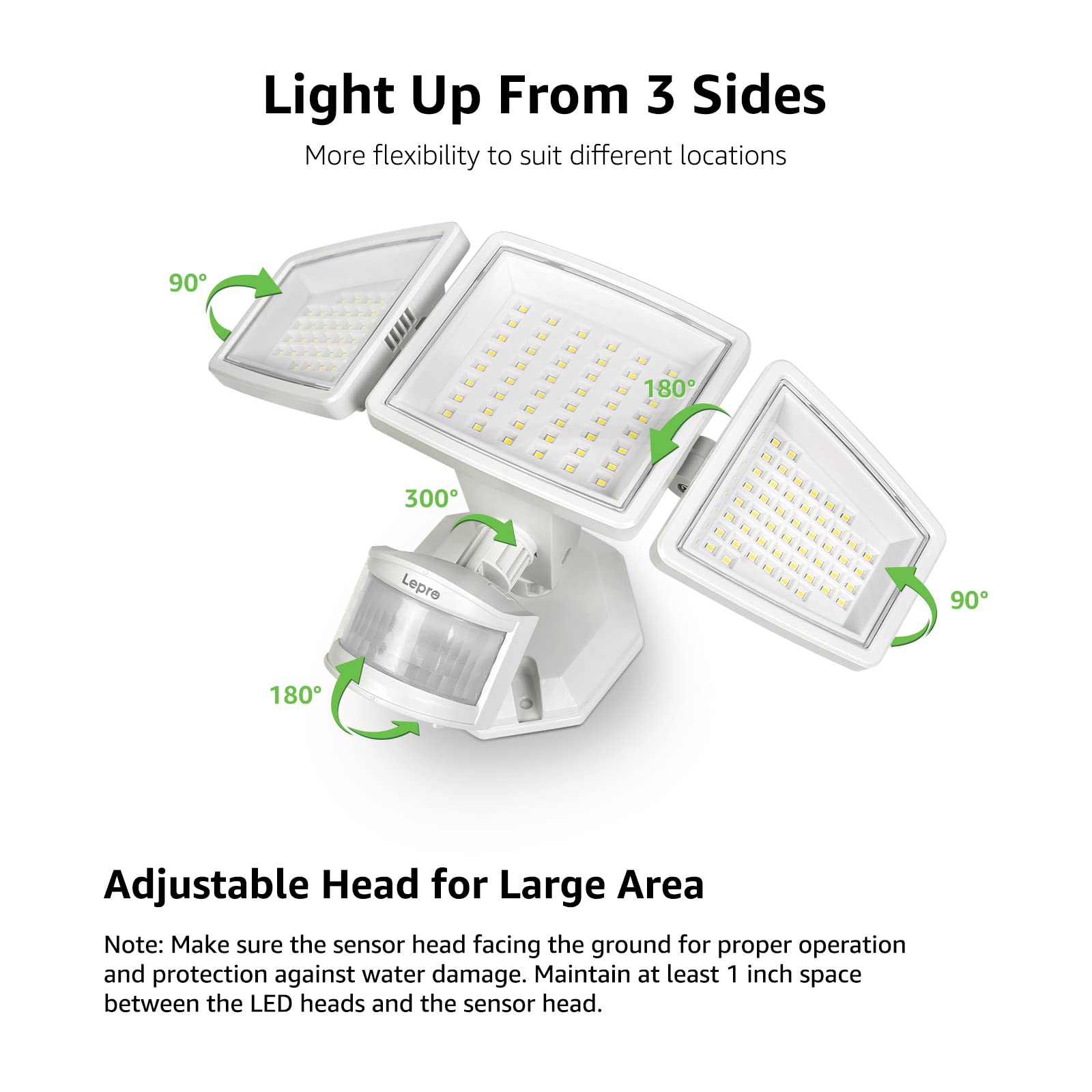 Lepro LED Security Lights, Outdoor Motion Sensor Light, Flood Lights with 3 Adjustable Heads, 270° Wide Lighting Angle, 27W 3200LM Super Bright, IP65 Waterproof for Yard Porch Garage, White - Image 7