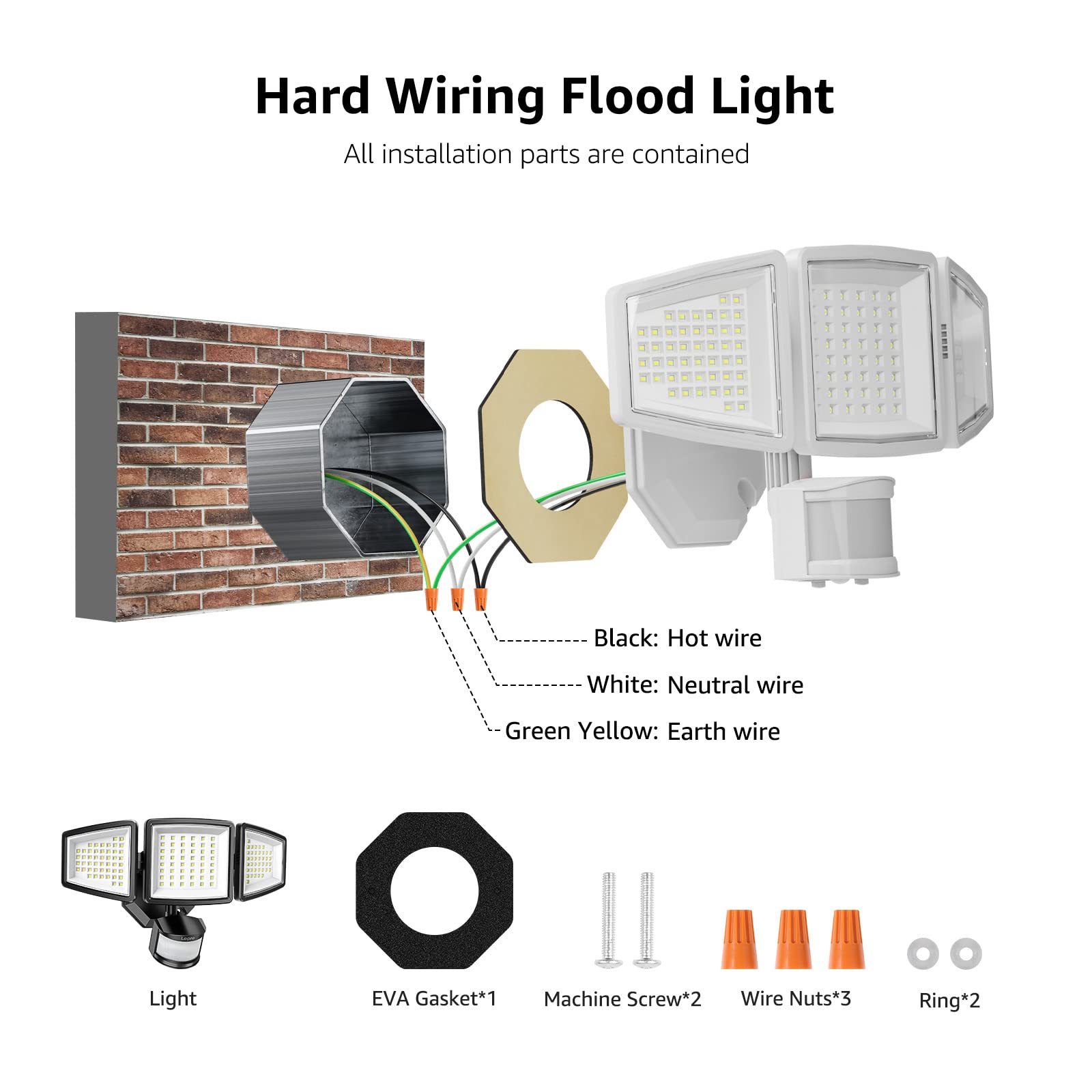 Lepro LED Security Lights, Outdoor Motion Sensor Light, Flood Lights with 3 Adjustable Heads, 270° Wide Lighting Angle, 27W 3200LM Super Bright, IP65 Waterproof for Yard Porch Garage, White - Image 9