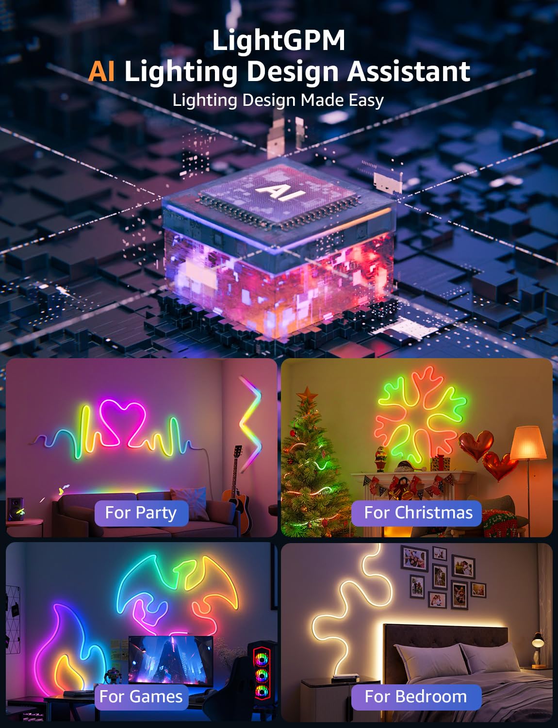 Lepro N1 AI Smart RGB Rope Lights for Christmas, Personalized AI Lighting Designer, LightBeats Music Sync, Color Segment DIY, Voice Control Via App, 32.8ft Wi-Fi & Bluetooth LED Strip Lights - Image 5