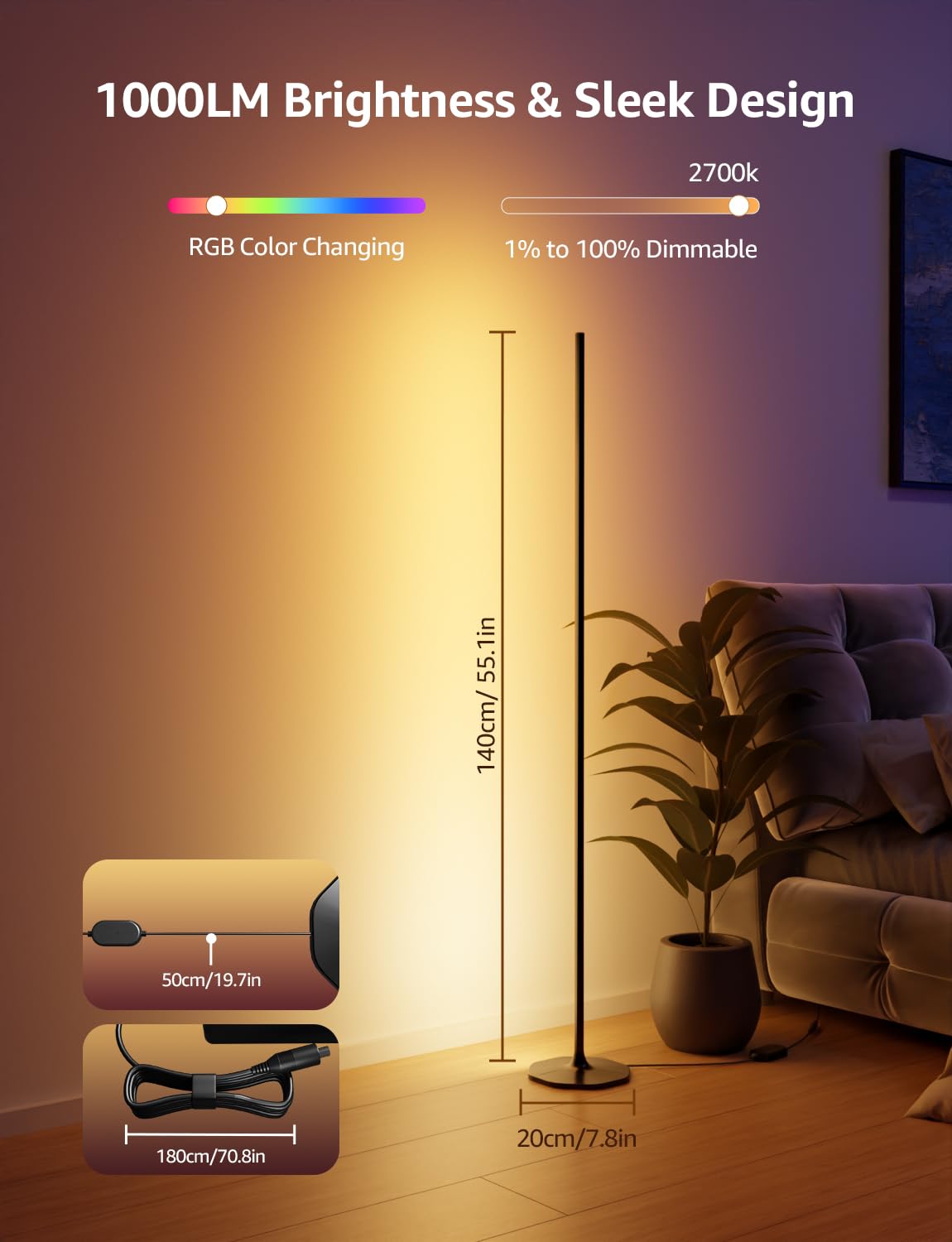 Lepro OE1 AI Corner Floor Lamp, Smart RGBICW LED Corner Lamp with Music Sync, Alexa Enabled, Personalized AI Lighting Designer, Modern Standing Lamp for Living Room/Bedroom,1000LM,2.4G WiFi, No Remote - Image 7
