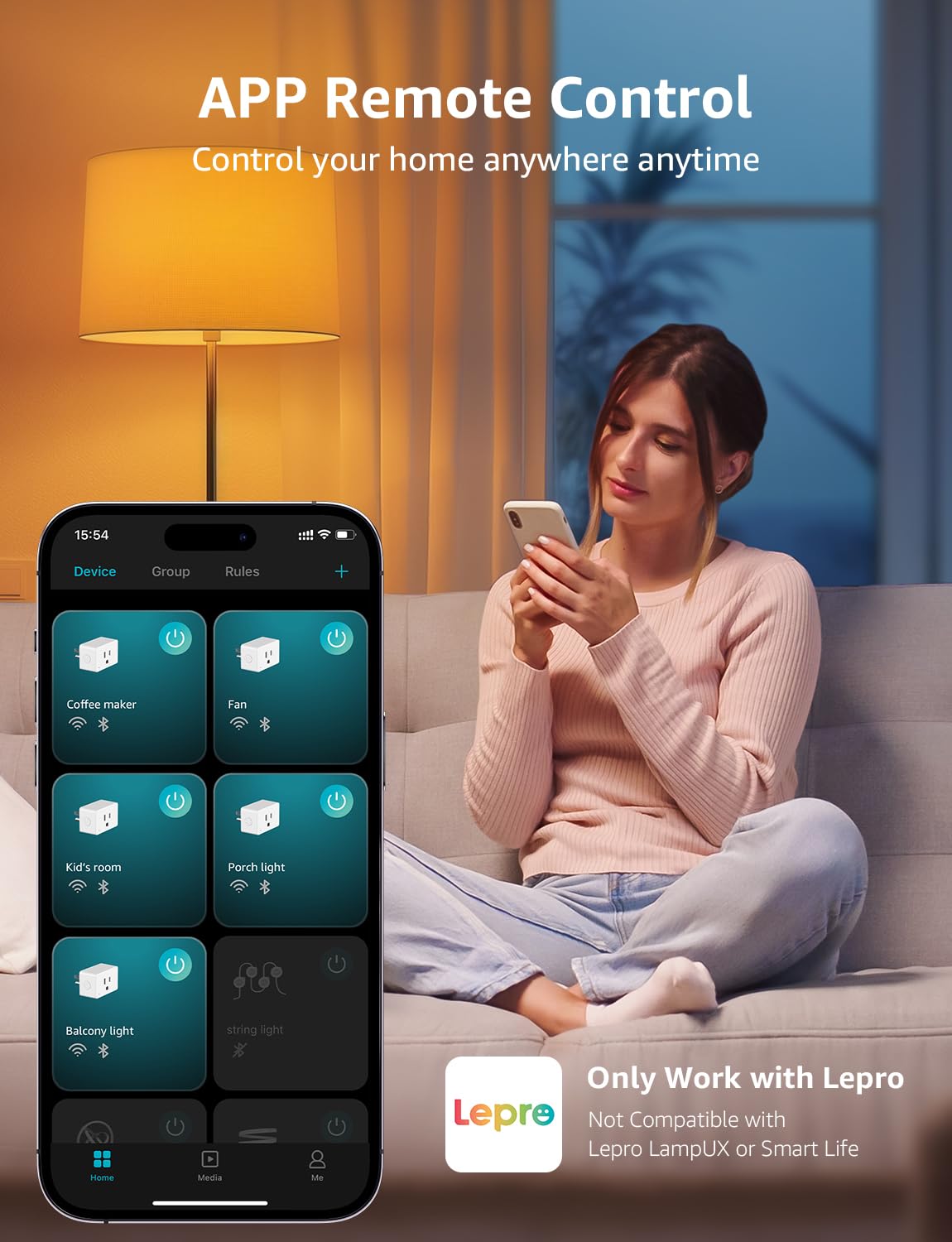 Lepro P1 Smart Plug Mini 15A, Smart WiFi Bluetooth Outlets Work with Alexa & Google Assistant, Voice/APP Control, Safety Lock, Schedule & Group Controller, 2.4G WiFi Only, ETL & FCC Certified, 4-Pack - Image 4