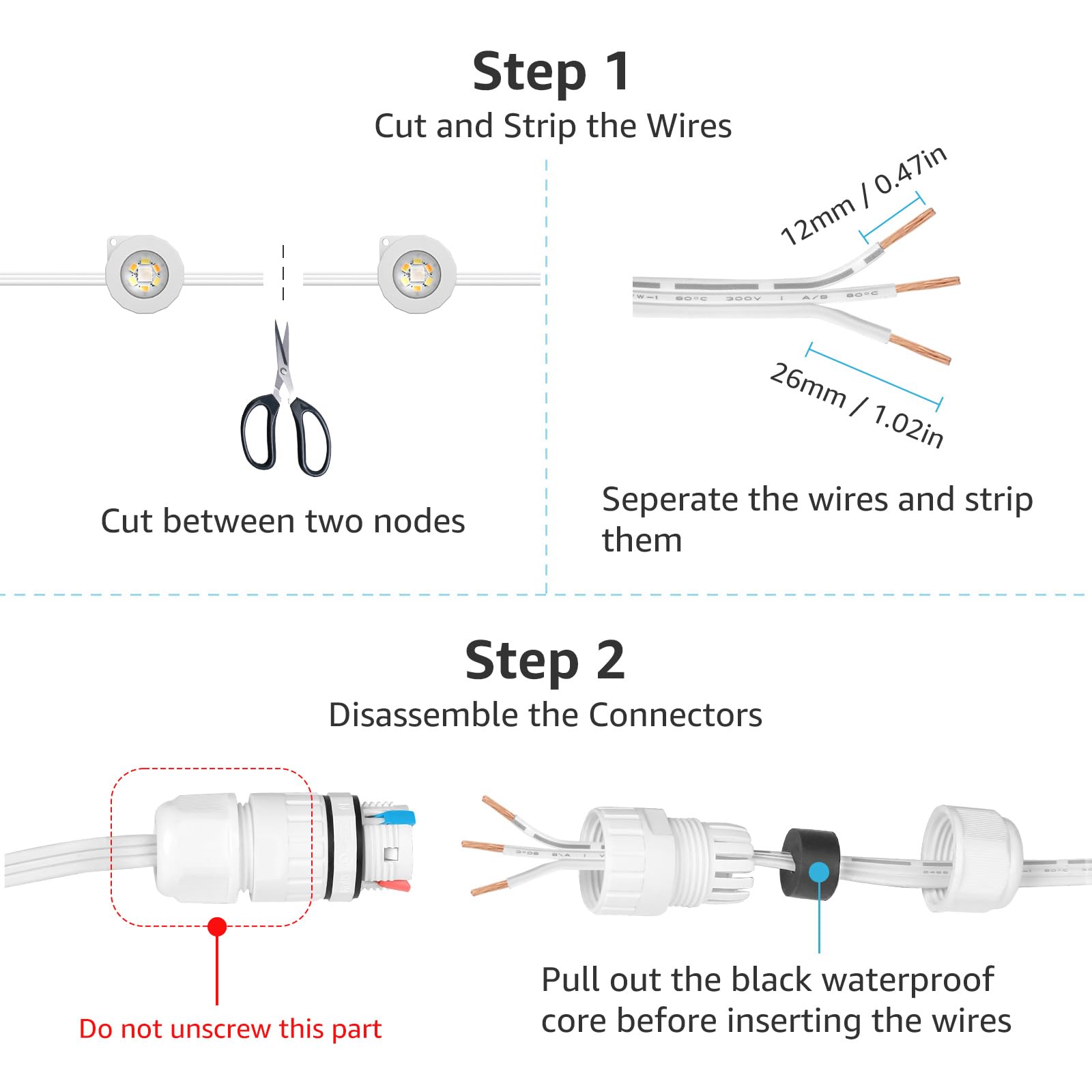 Lepro Permanent Lights Accessories Only – Splice Kit with 20ft Extension Cable and 2 Built in Data Booster/Signal Amplifier, Compatible with Lepro E1 and EE1 Outdoor Lights - Image 4