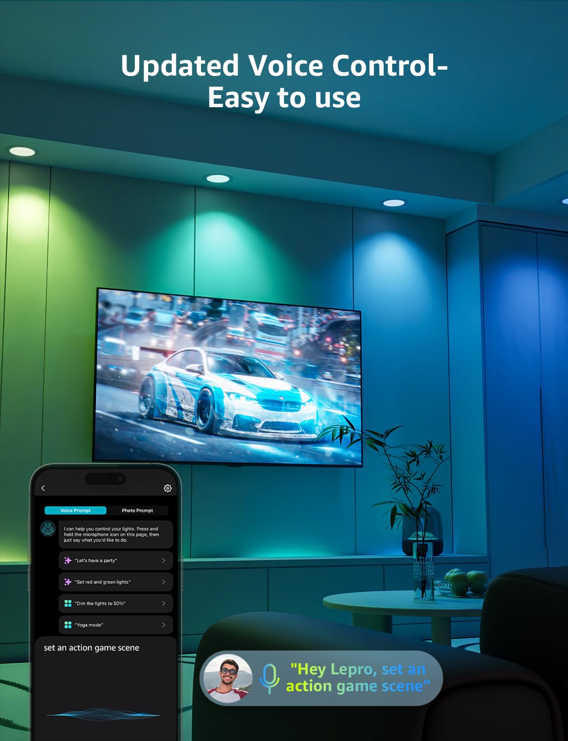 Lepro R2 AI Smart LED Recessed Lighting 6 Inch, RGBCW APP Control Ceiling Lights, Alexa & Google Compatible, 12W 1050LM Slim Canless Downlight, Personalized AI Lighting Designer, 2.4GHz WiFi, 4-Pack - Image 3