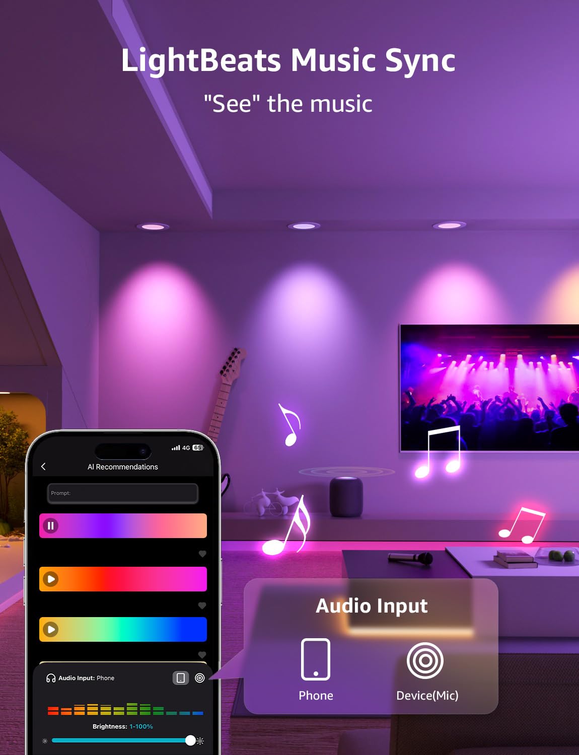 Lepro R2 AI Smart LED Recessed Lighting 6 Inch, RGBCW APP Control Ceiling Lights, Alexa & Google Compatible, 12W 1050LM Slim Canless Downlight, Personalized AI Lighting Designer, 2.4GHz WiFi, 4-Pack - Image 4