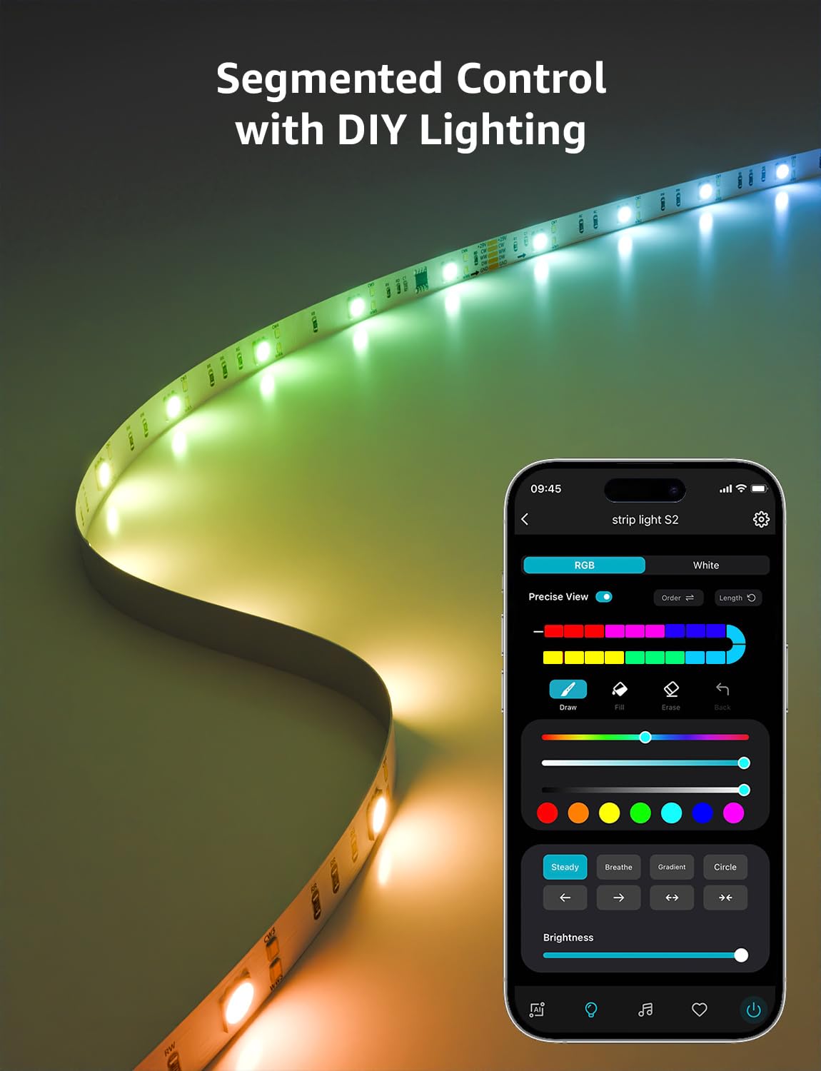 Lepro S2 AI Smart LED Strip Lights - 32.8ft RGBCW Light Strips with 2700K-5700K Tunable Warm White, Color Segment DIY, Personalized Al Lighting Designer, APP Control(No Remote), 2.4G Wi-Fi & Bluetooth - Image 8