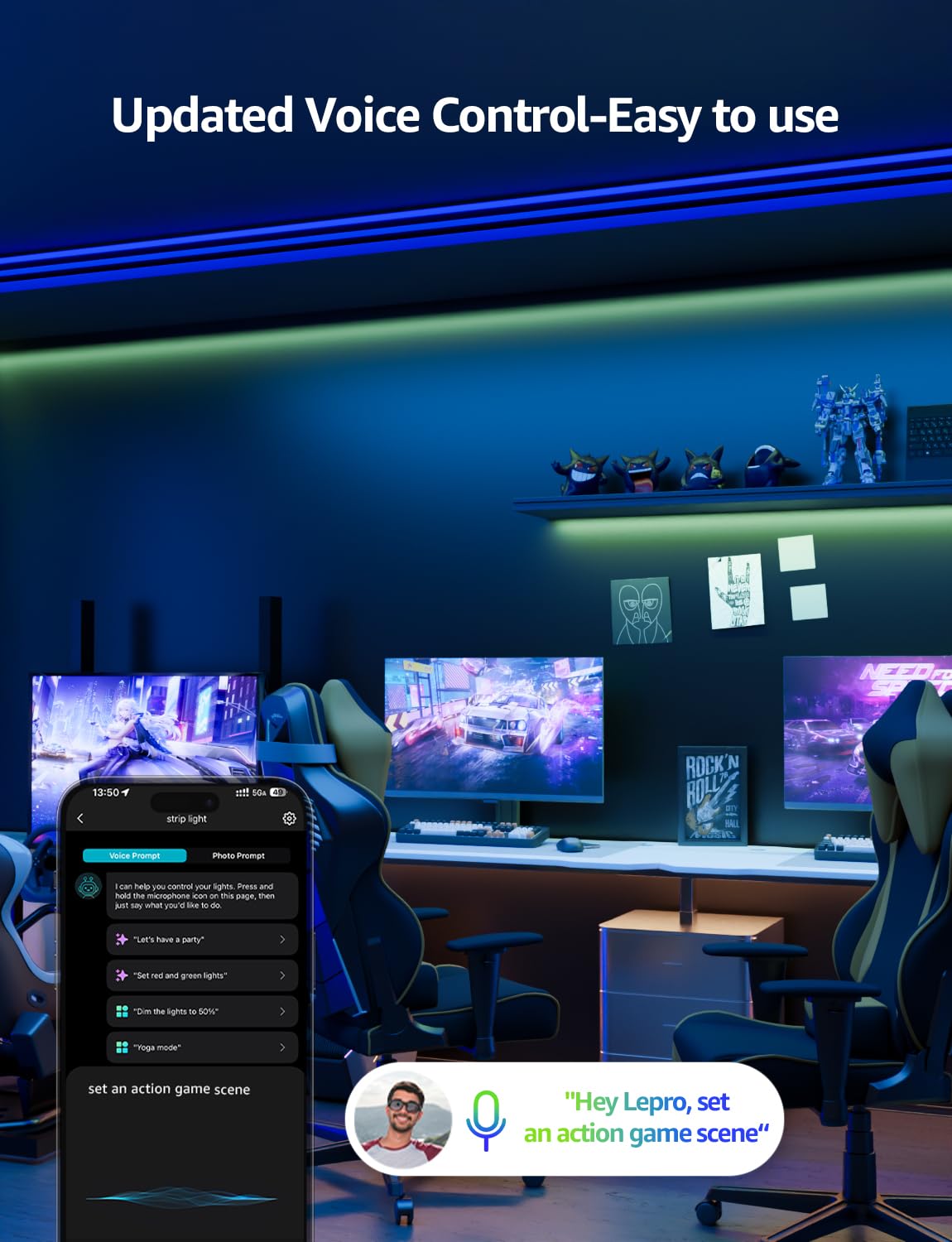 Lepro SE1 AI Smart LED Strip Lights - 16.4ft RGB Color Changing Light Strips with APP Control, AI Generated Lighting, Music Sync, 2.4GHz Wi-Fi & Bluetooth LED Lights for Home Decor (No Remote) - Image 3