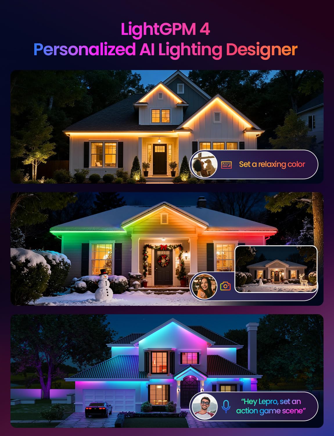 Lepro SW1 AI Smart Outdoor LED Strip Lights - 32.8ft IP65 Waterproof RGBCW Light Strips, 2700K-5700K Tunable Warm White, APP Control(No Remote), 2.4G Wi-Fi Lights for Holiday Decor, House, Porch, Eave - Image 3