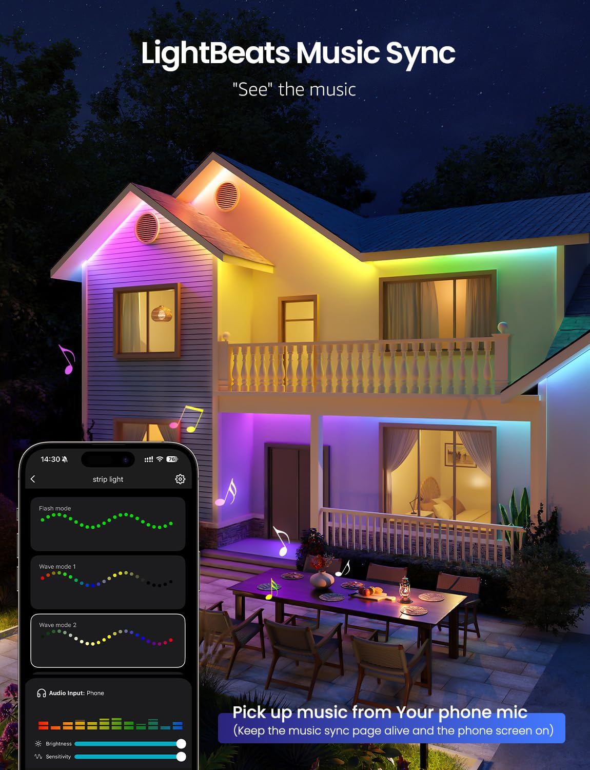 Lepro SW1 AI Smart Outdoor LED Strip Lights - 32.8ft IP65 Waterproof RGBCW Light Strips, 2700K-5700K Tunable Warm White, APP Control(No Remote), 2.4G Wi-Fi Lights for Holiday Decor, House, Porch, Eave - Image 6