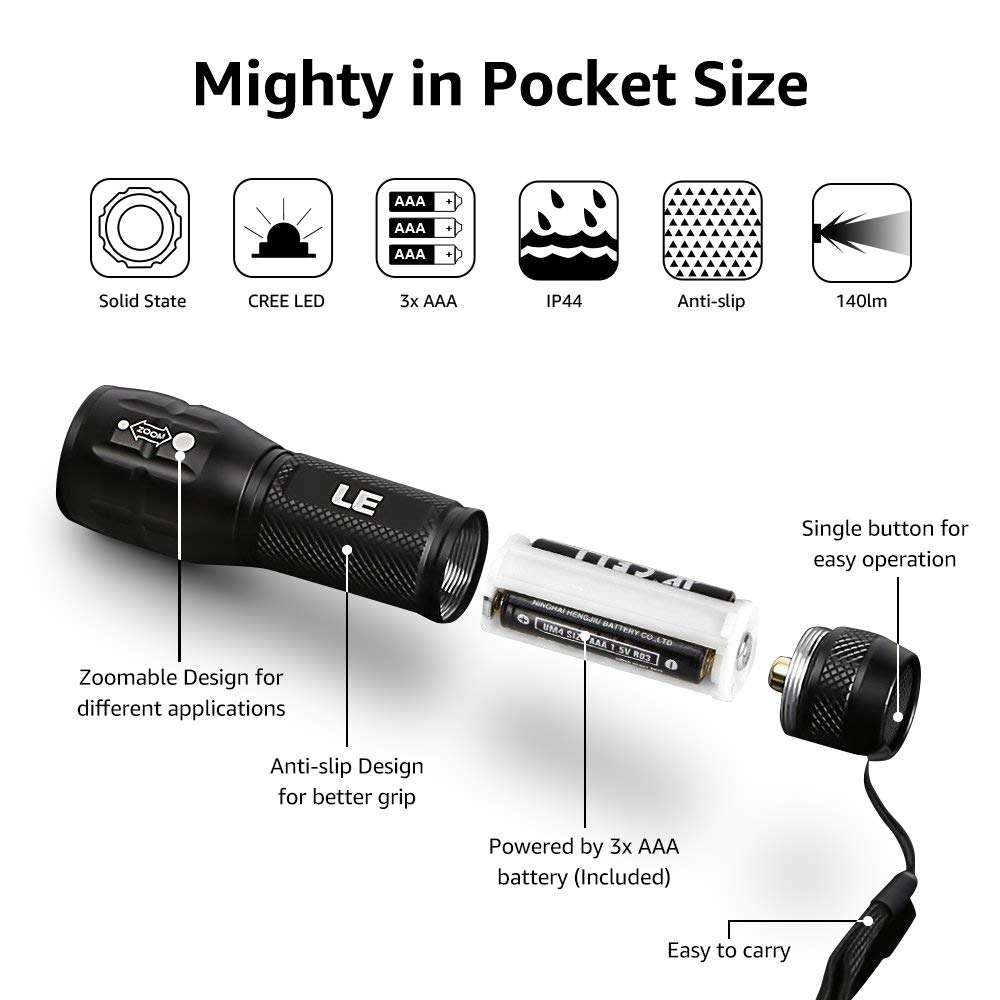 Lighting EVER LED Flashlights High Lumens, Small Flashlight, Waterproof, Adjustable Focus Flash Light for Outdoor, Emergency, AAA Batteries Included, Tactical & Camping Accessories - Image 7