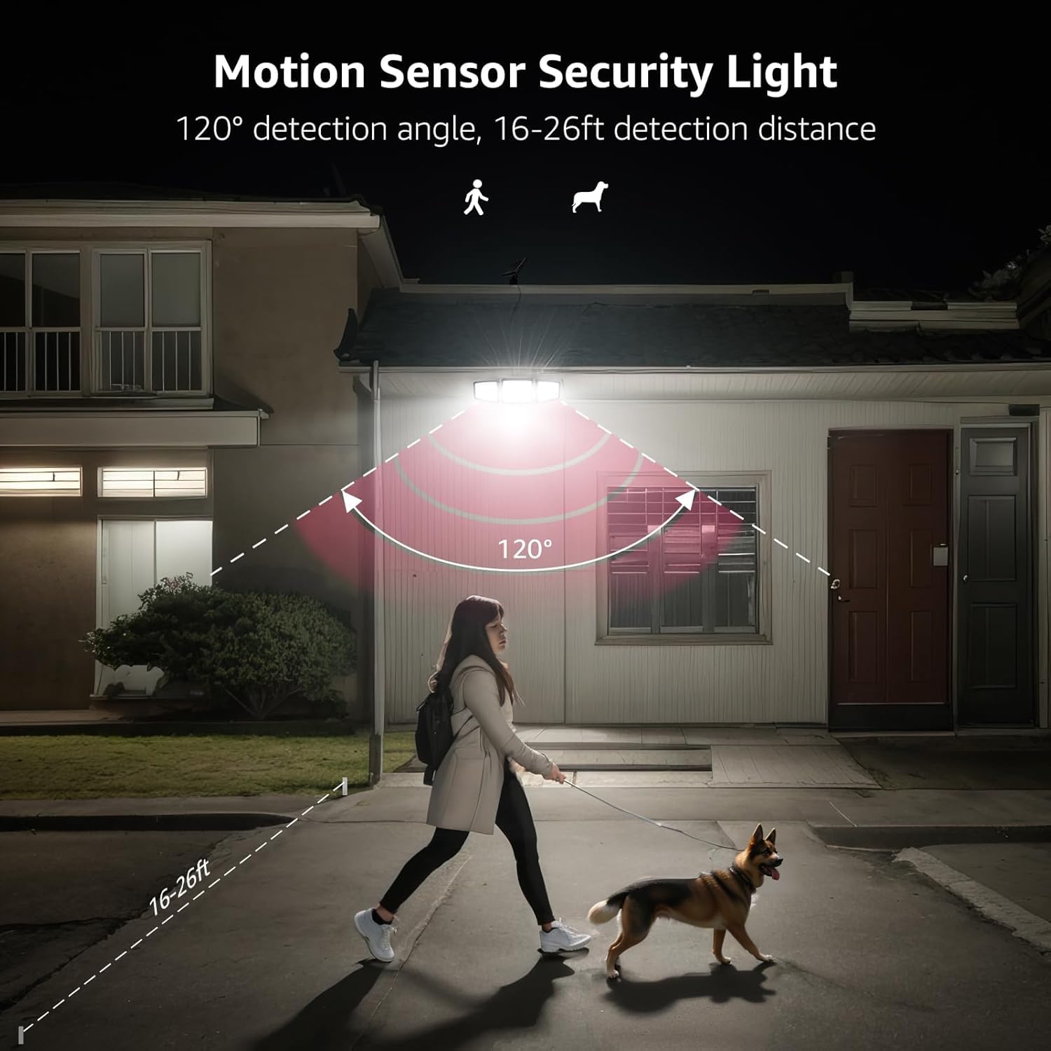 Solar Lights for Outside, WL5000 Motion Activated Security Lights, Separate Solar Panel, 3 Adjustable Head 270° Wide Lighting Angle, IP65 Waterproof Wall Lamp for Porch Yard Garage, 2 Packs - Image 4