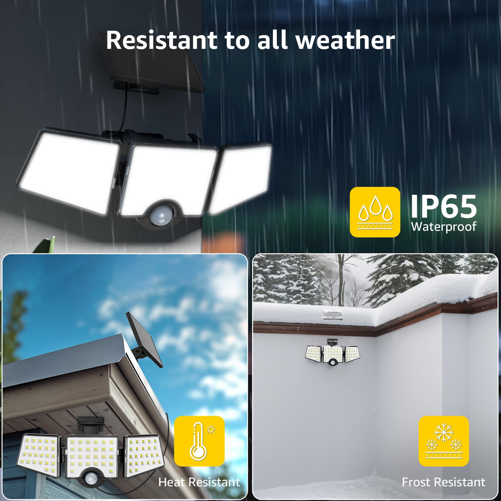 Solar Lights for Outside, WL5000 Motion Activated Security Lights, Separate Solar Panel, 3 Adjustable Head 270° Wide Lighting Angle, IP65 Waterproof Wall Lamp for Porch Yard Garage, 2 Packs - Image 5